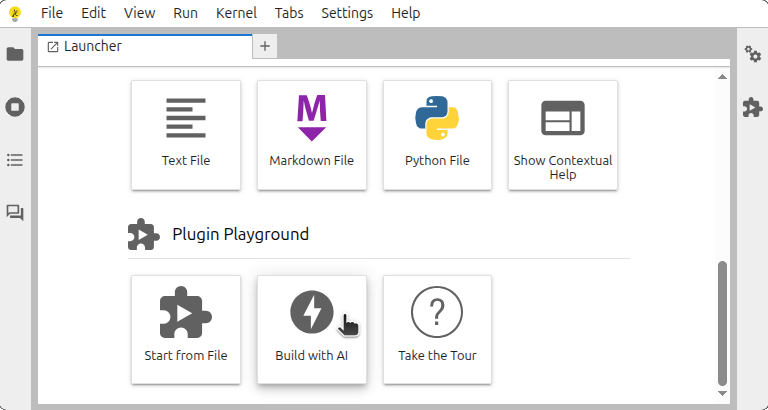 Plugin Playground launcher tile showing Build with AI